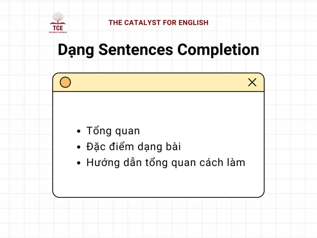 Câu hỏi điền thông tin ngắn gọn (Sentences Completion hoặc Summary completion)