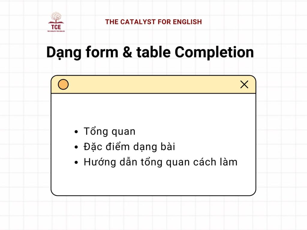 Dạng Form & Table completion trong IELTS Listening