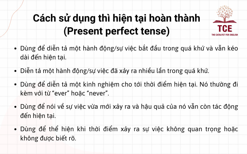 Cách sử dụng thì hiện tại hoàn thành (Present perfect tense)