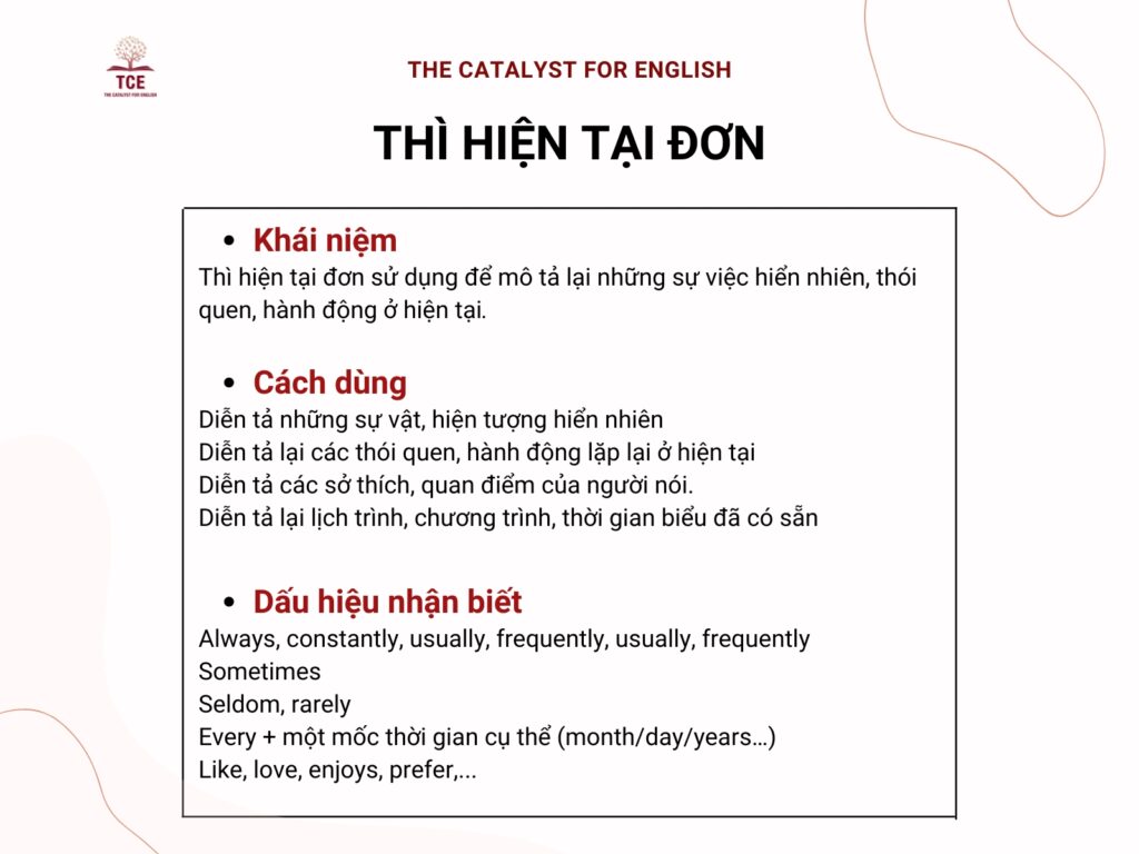 Khái niệm, cách dùng, công thức thì hiện tại đơn