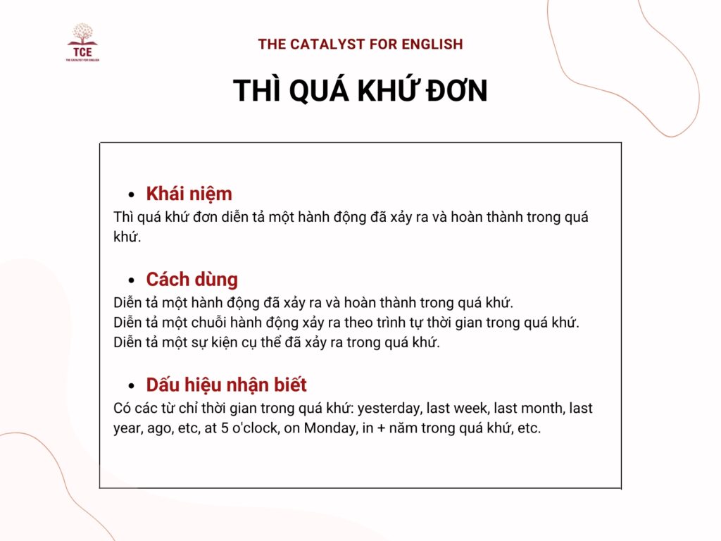 Khái niệm, cách dùng, công thức thì quá khứ đơn