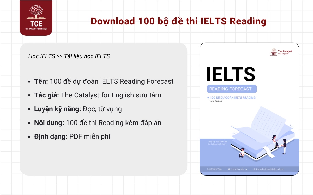 Download 100 bộ đề thi IELTS Reading PDF kèm đáp án