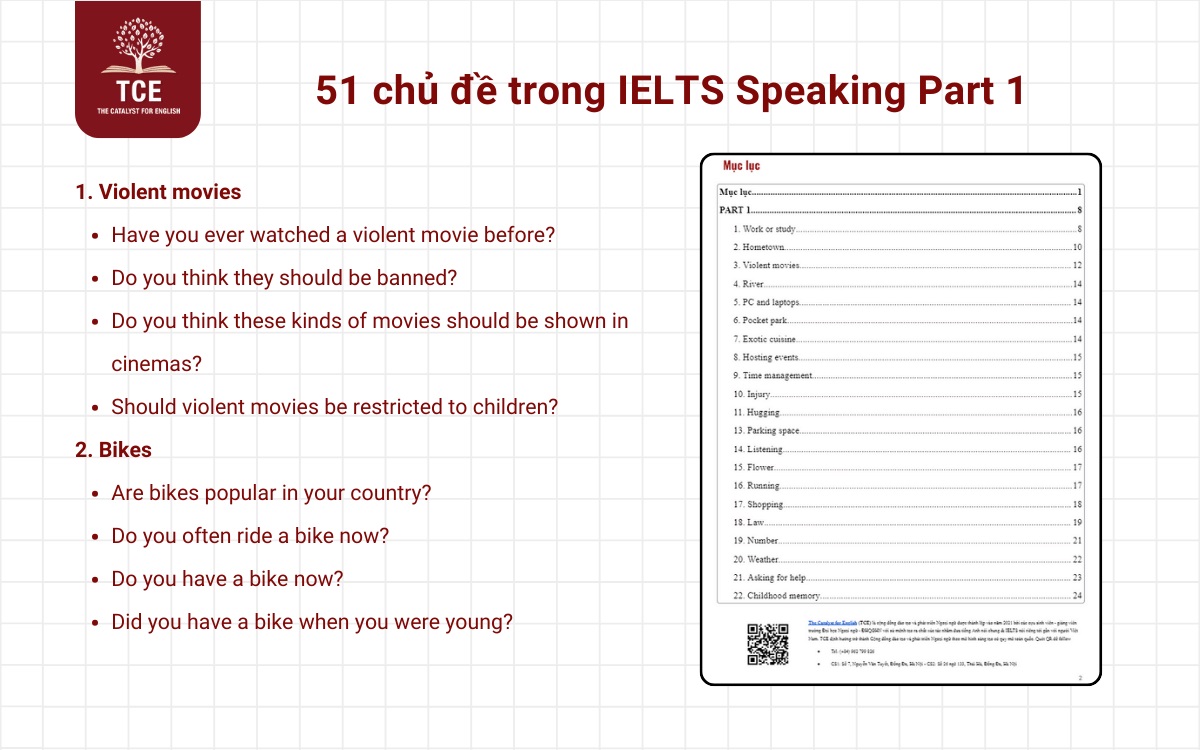 Forecast Speaking Quý 3 2024 - IELTS Speaking Part 1