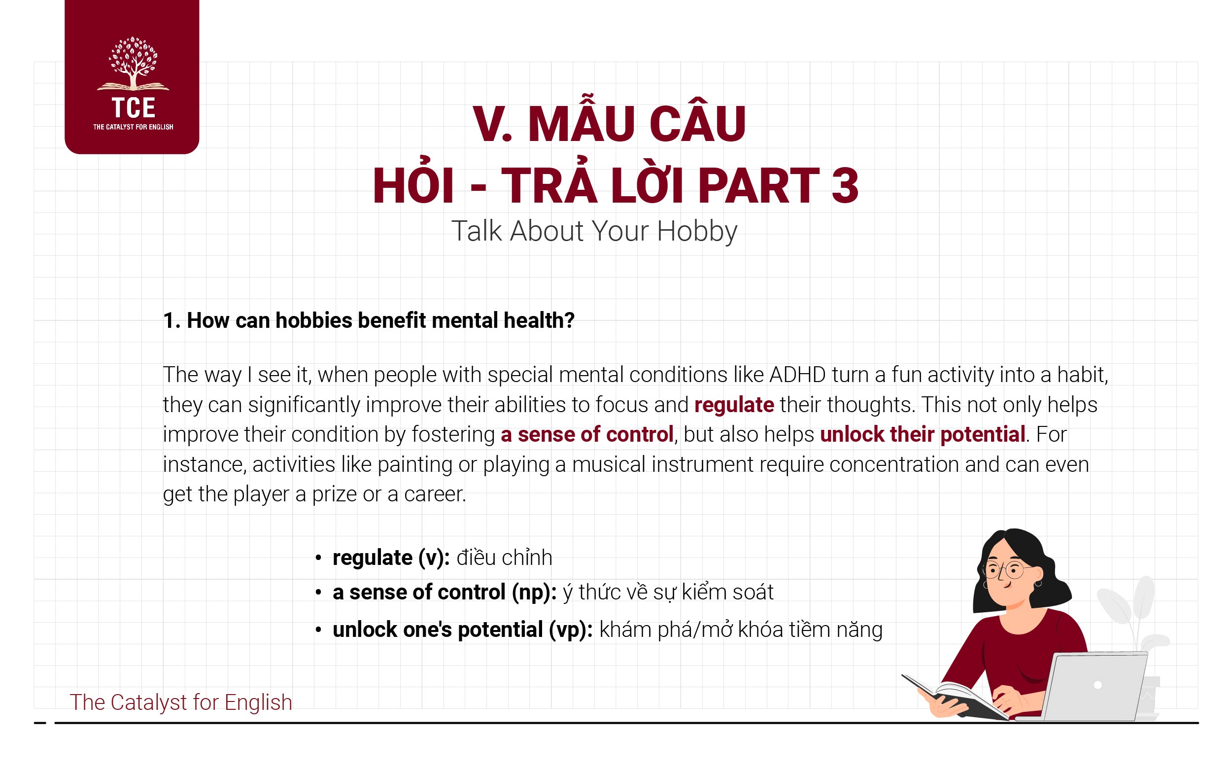 Mẫu câu hỏi - trả lời part 3 về chủ đề Talk About Your Hobby