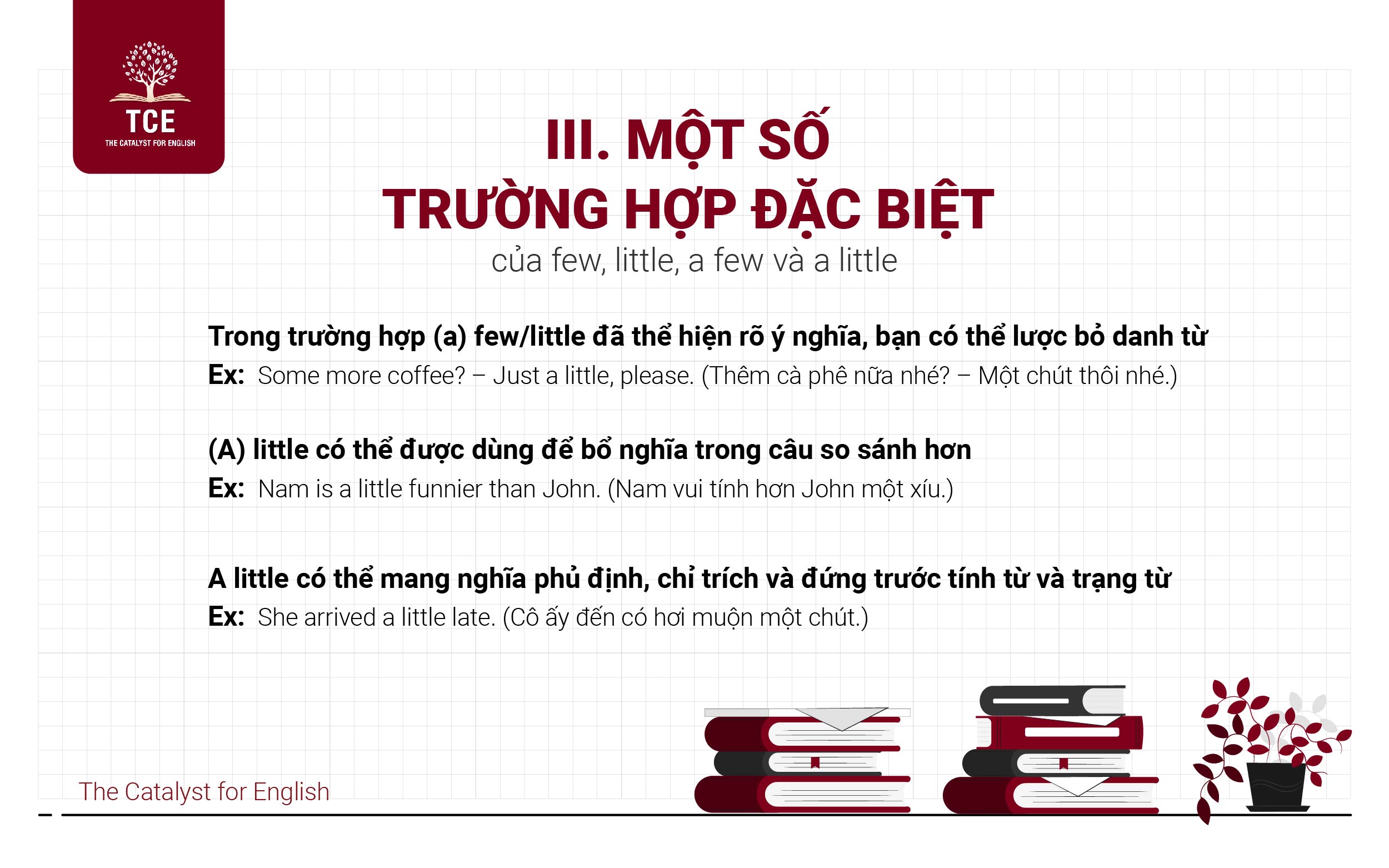 Một số trường hợp đặc biệt của few, little, a few và a little