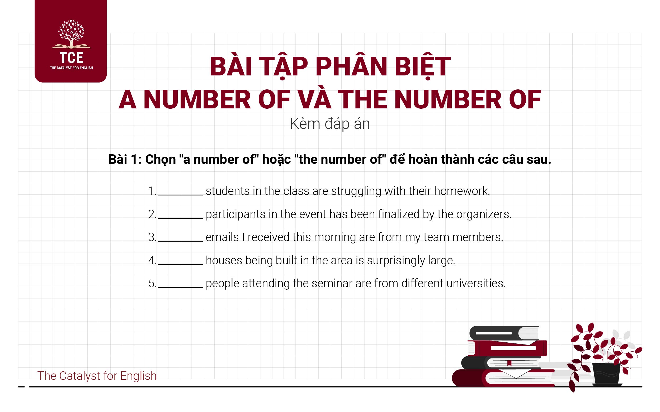 Bài tập phân biệt a number of và the number of kèm đáp án