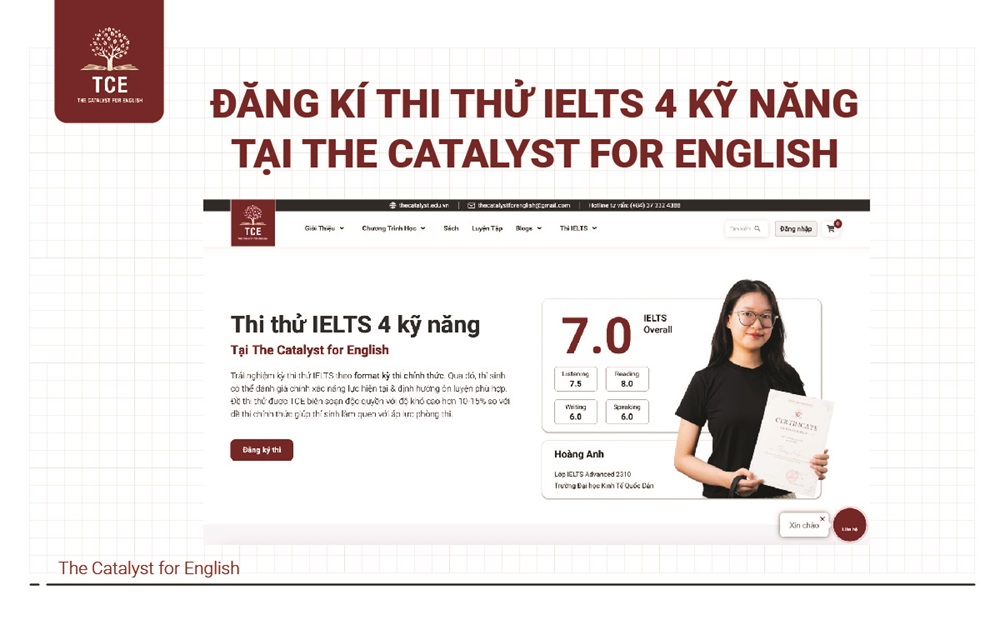 Đăng ký thi thử IELTS 4 kỹ năng tại The Catalyst for English