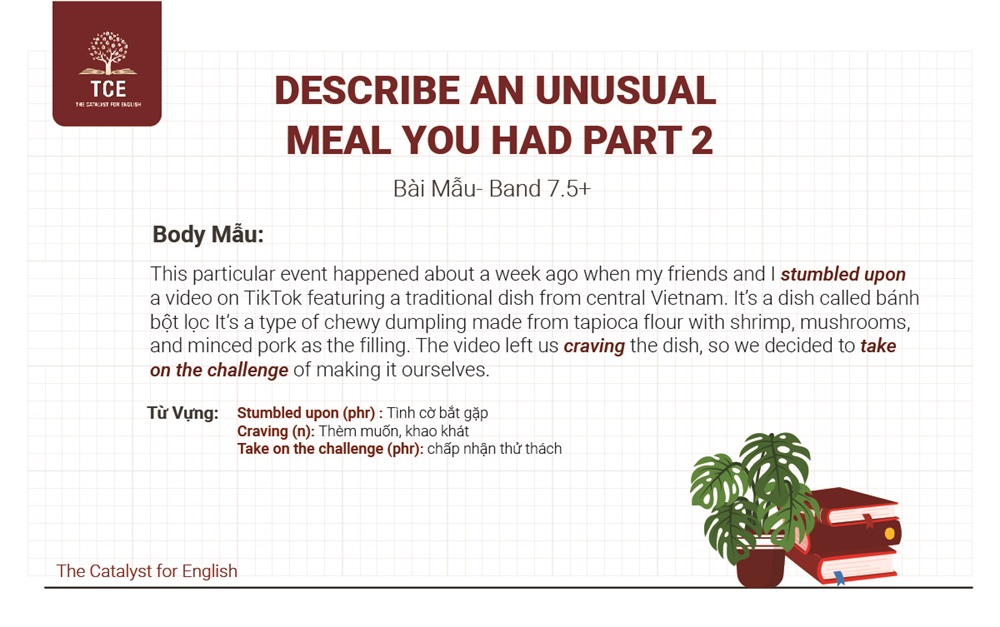 Describe an unusual meal you had part 2 band 7.5+