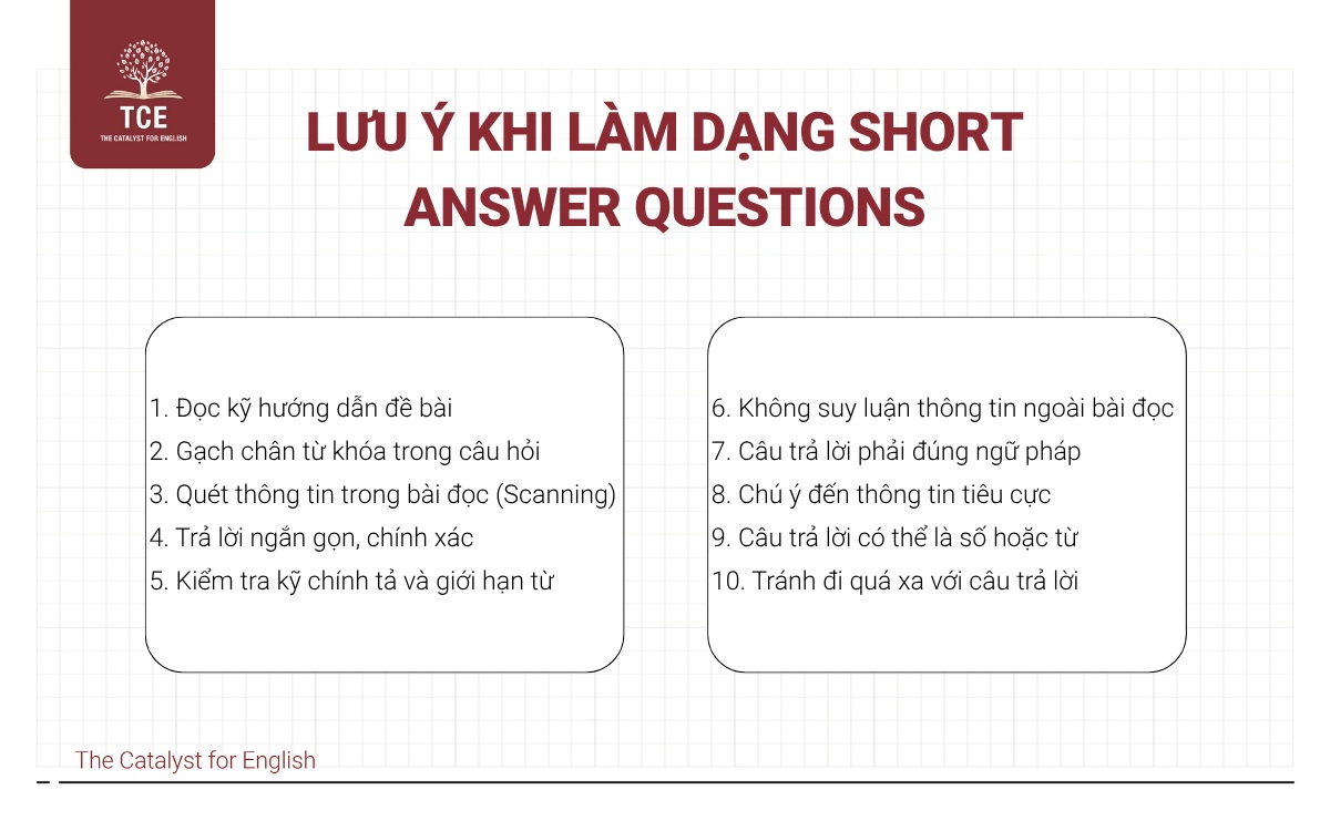 Lưu ý quan trọng khi làm dạng Short Answer Questions