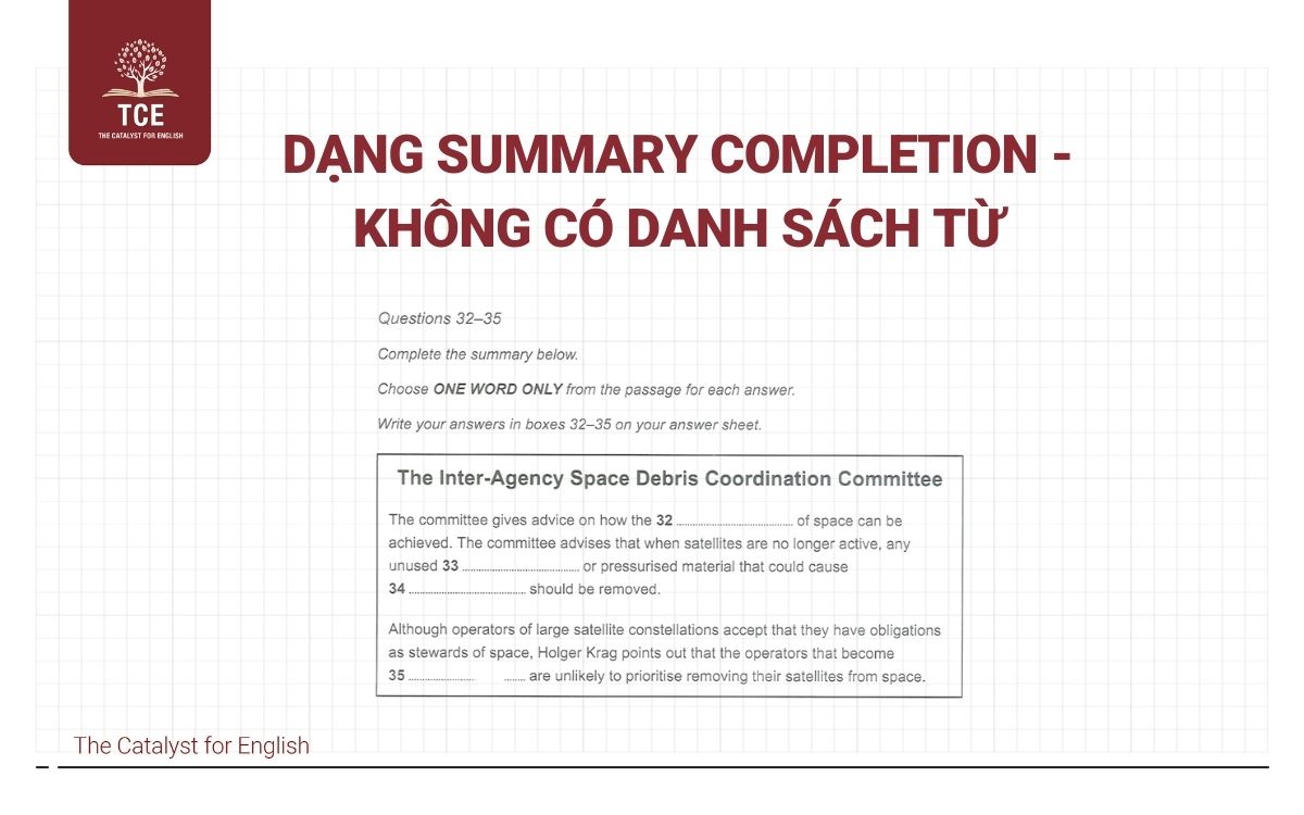 Dạng summary completion không có danh sách từ