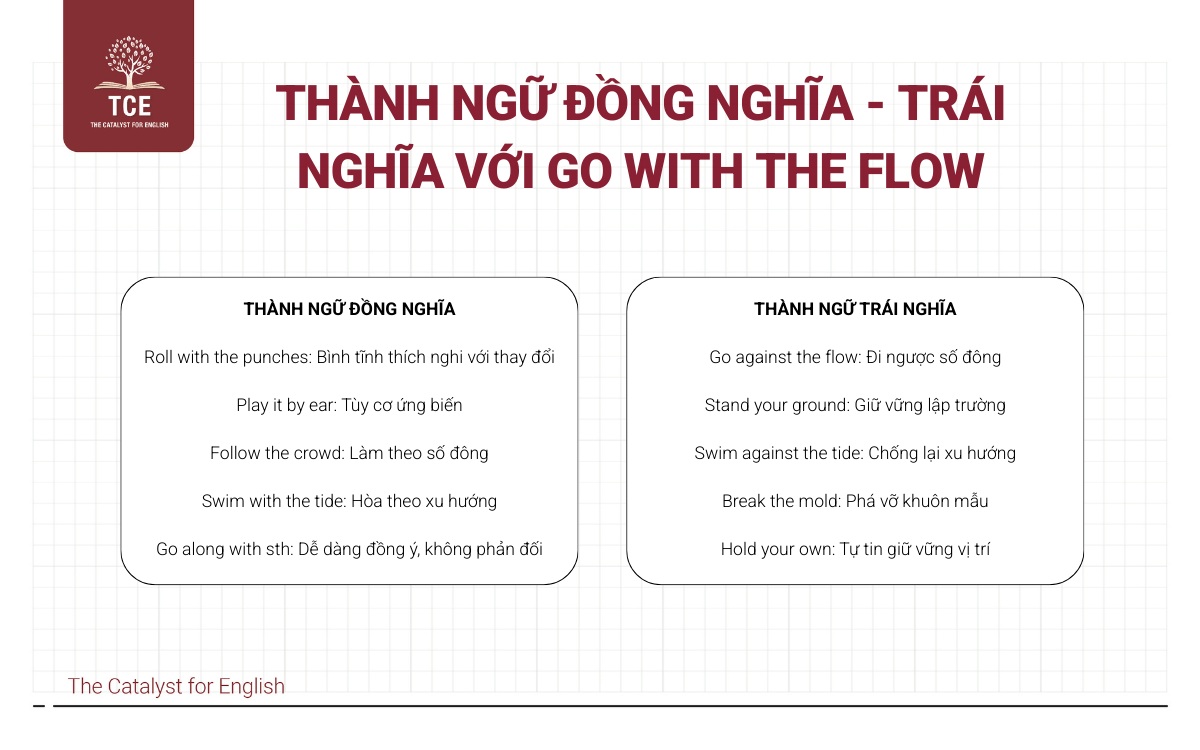 Thành ngữ đồng nghĩa và trái nghĩa với Go with the flow