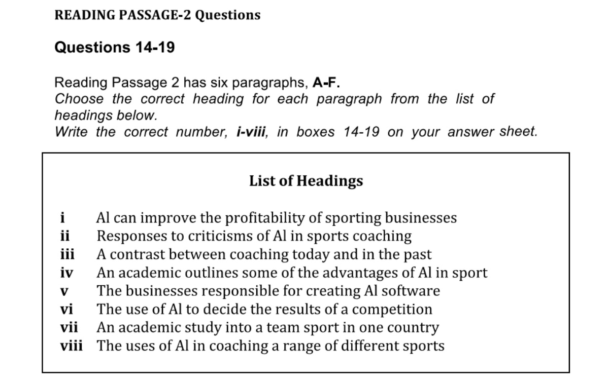 Ví dụ của dạng bài Matching Headings