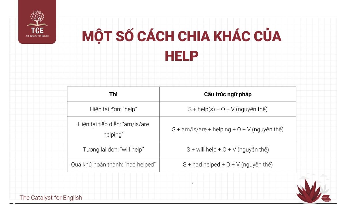 Một số cách chia khác ngoài quá khứ đơn của Help