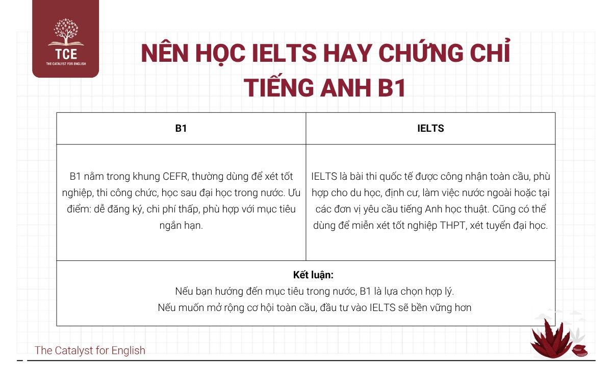 Nên học IELTS hay chứng chỉ tiếng Anh B1