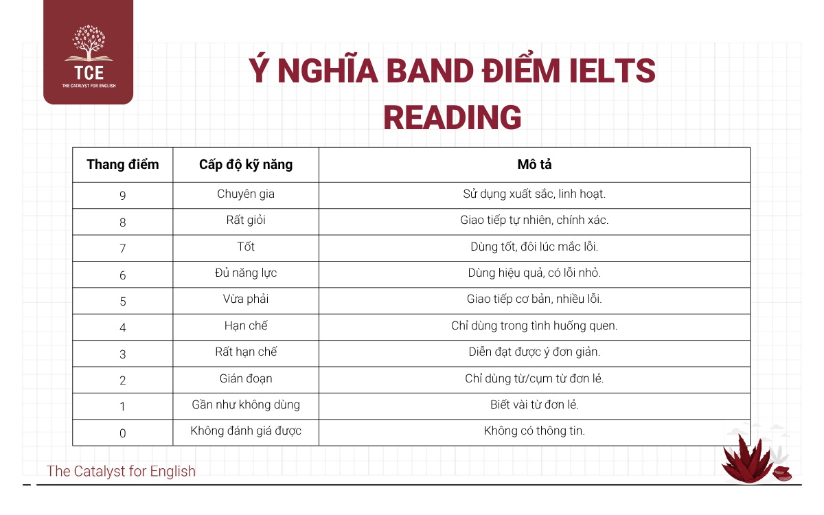Ý nghĩa band điểm IELTS Reading