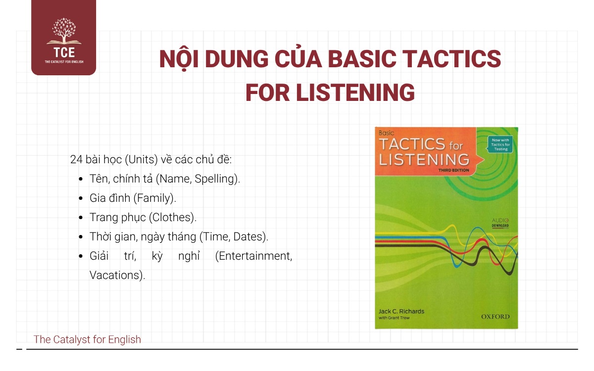 Tactics for Listening - basic là cuốn đầu tiên trong bộ sách ba cấp độ của tác giả Jack C. Richards