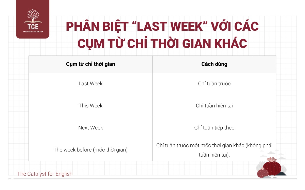 Phân biệt “Last week” với các cụm từ chỉ thời gian khác