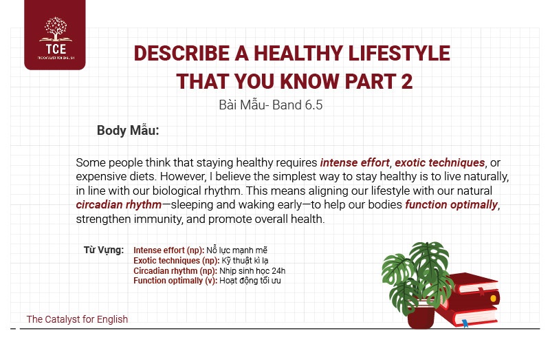 Bài mẫu Describe a healthy lifestyle that you know part 2 - 6.5+