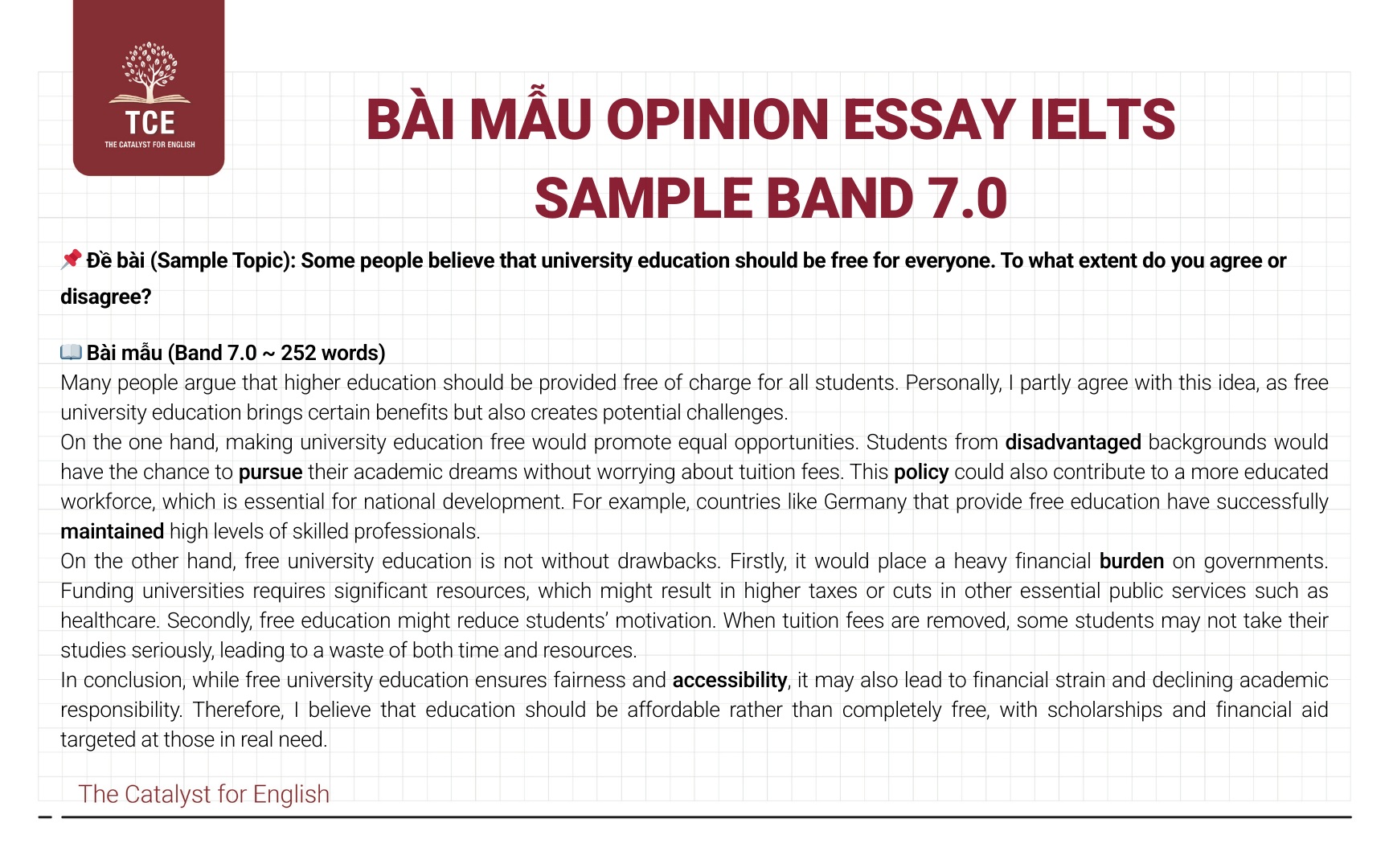 Bài mẫu Opinion Essay IELTS Sample band 7.0