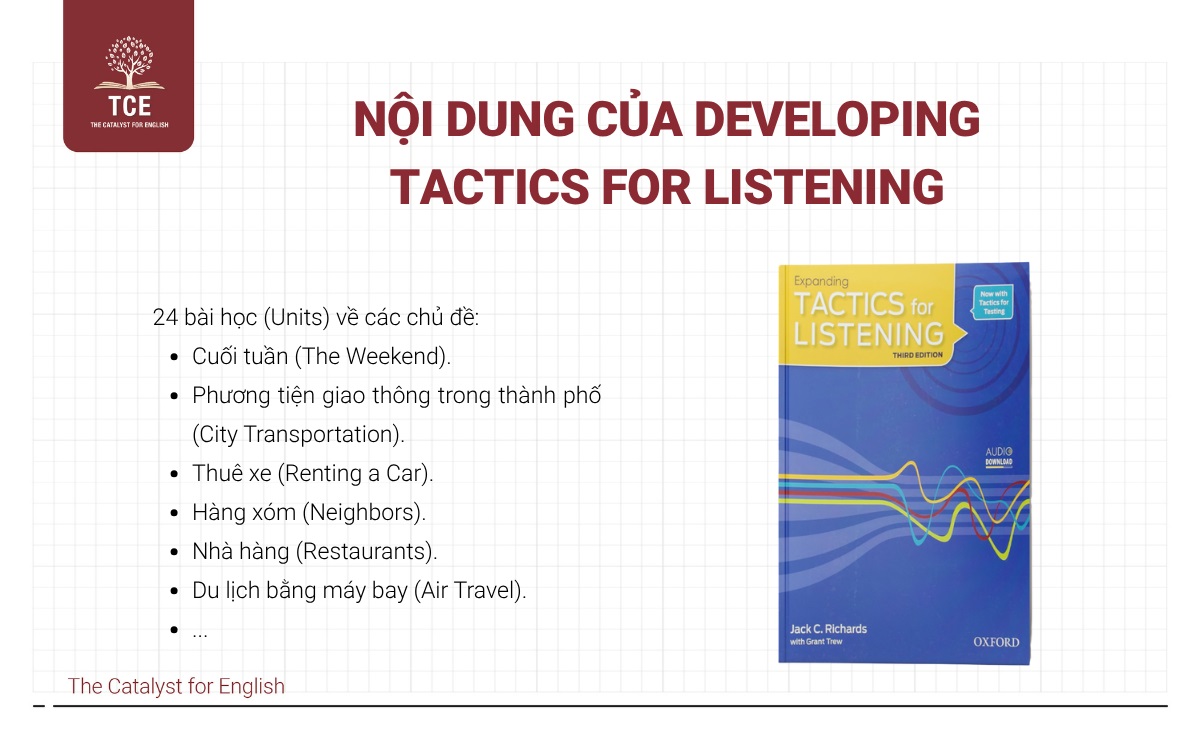 Expanding Tactics for Listening là cấp độ cao nhất trong bộ sách ba phần của tác giả Jack C. Richards