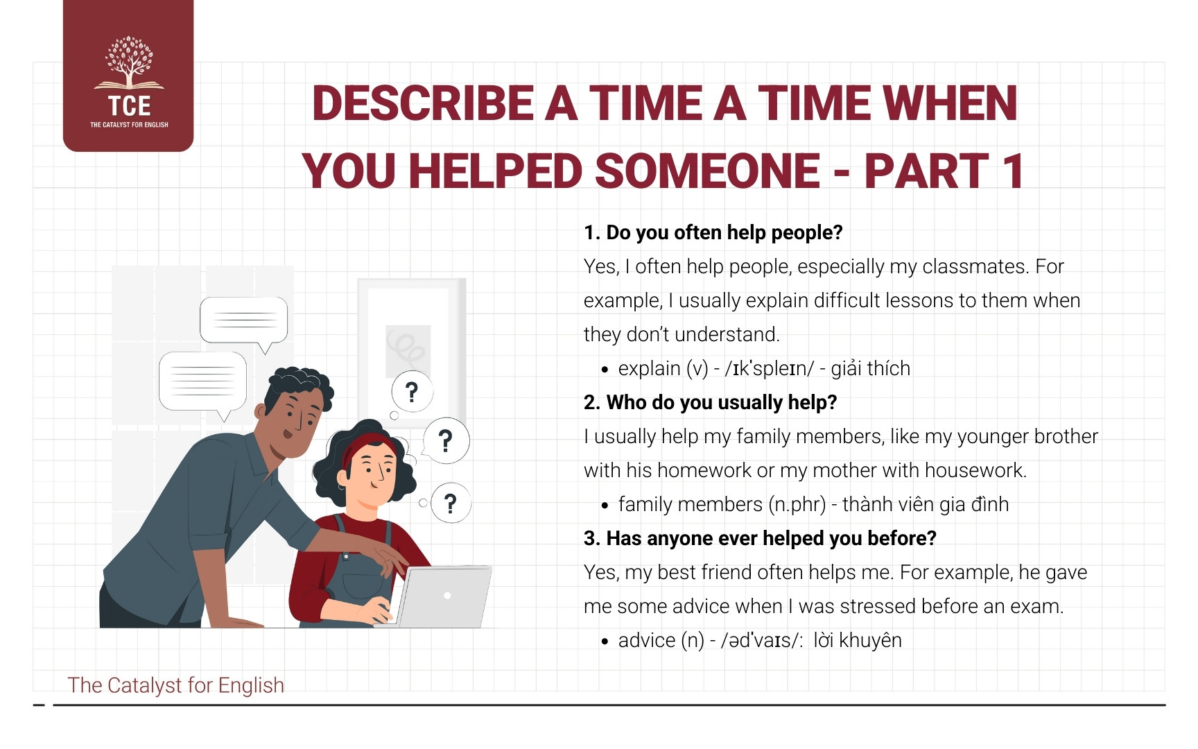 Describe a time a time when you helped someone - Part 1