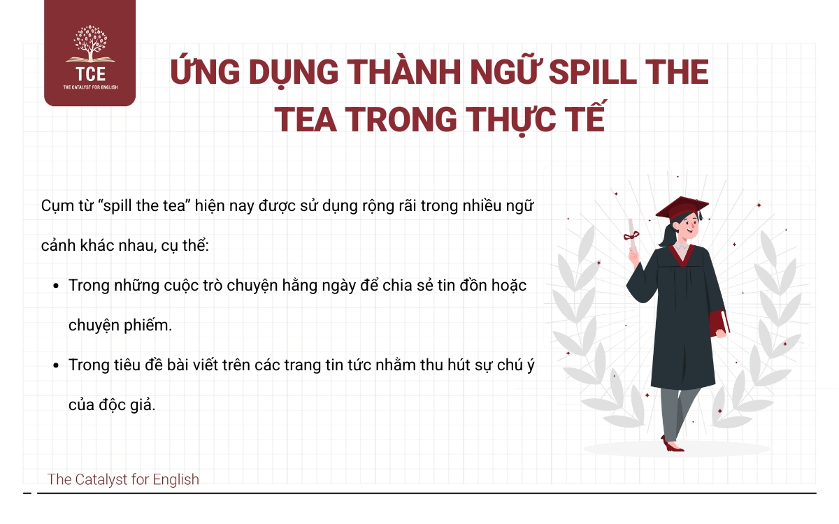Ứng dụng thành ngữ Spill the tea trong thực tế