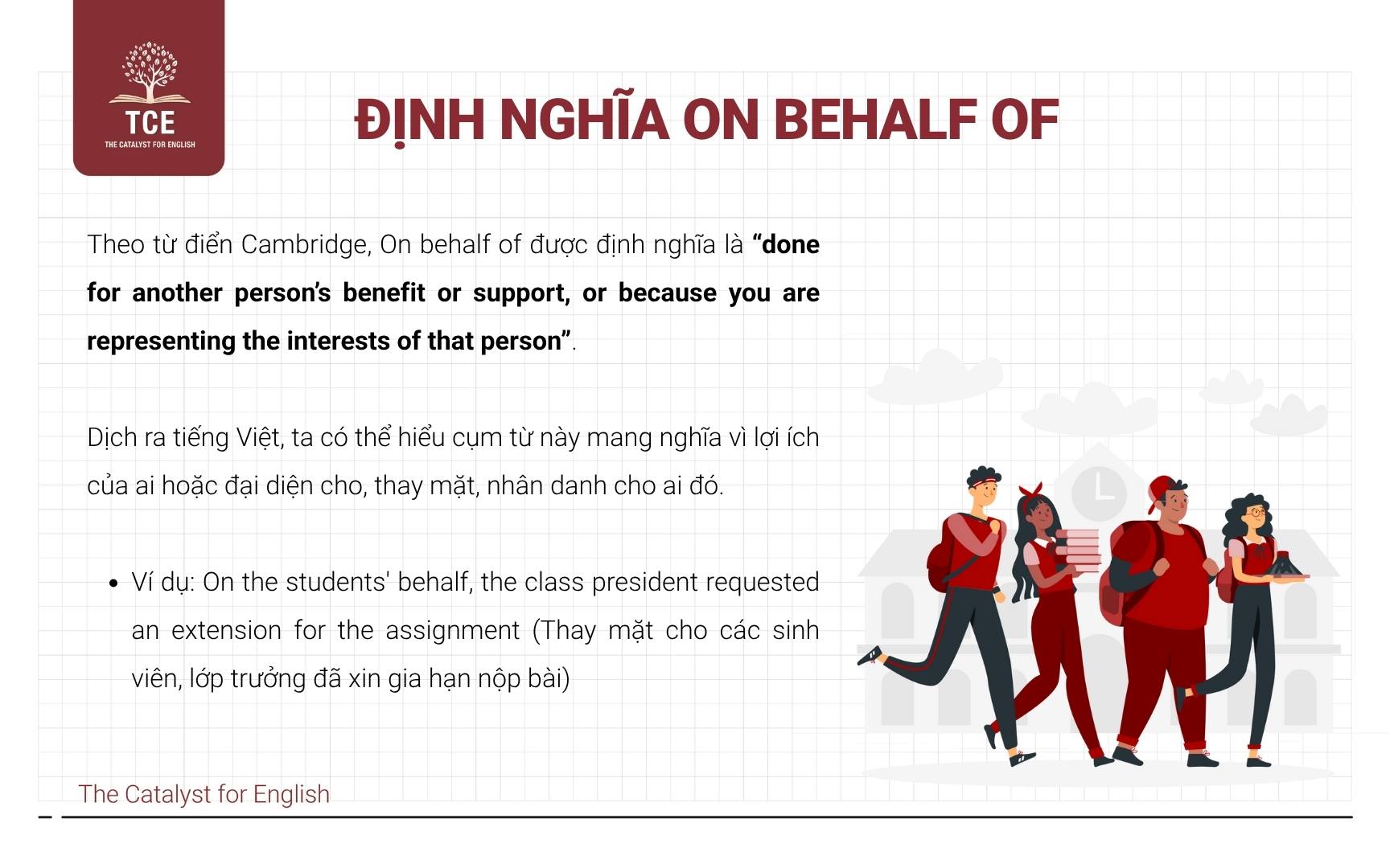 On behalf of là gì?