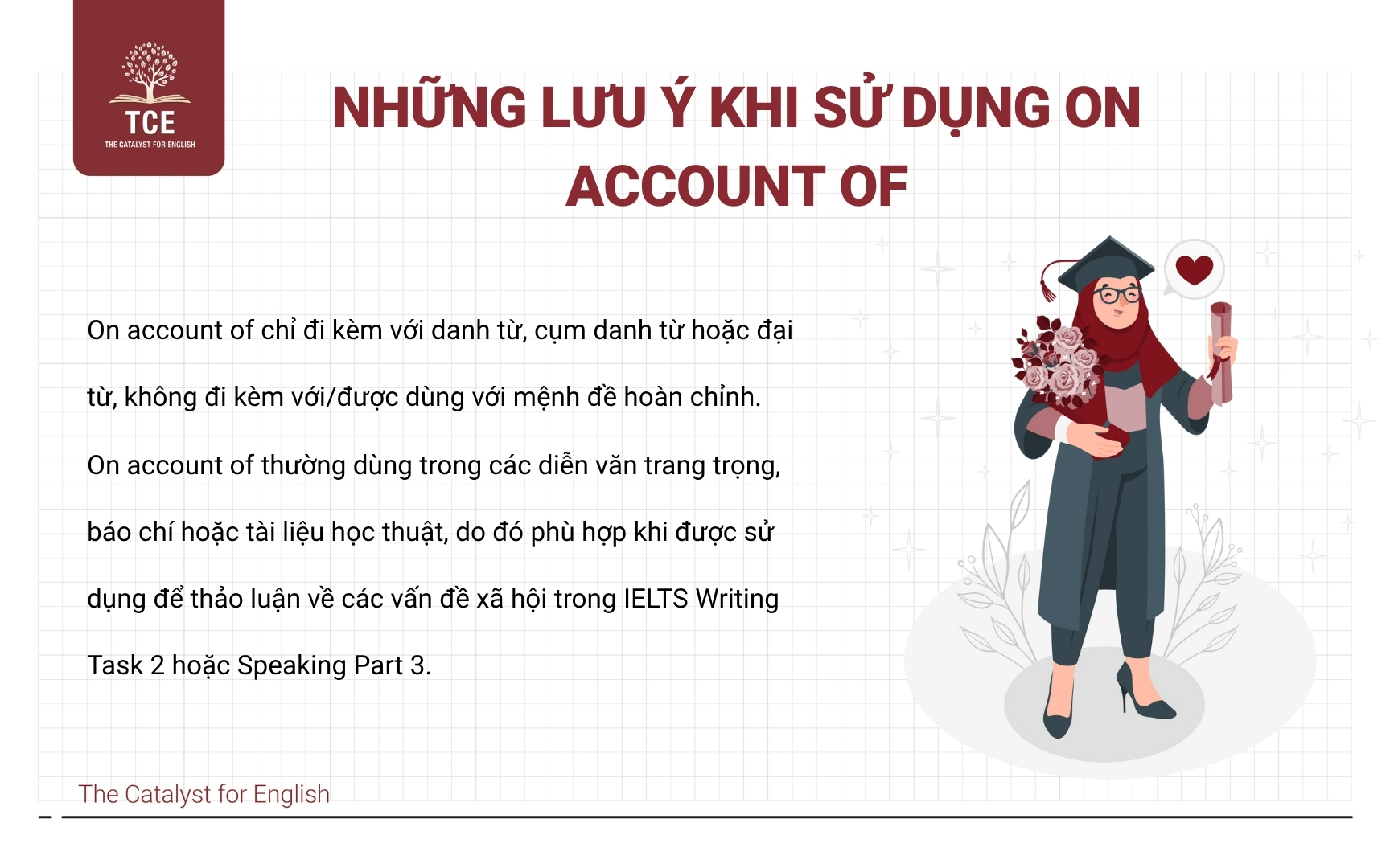 Những lưu ý khi sử dụng on account of